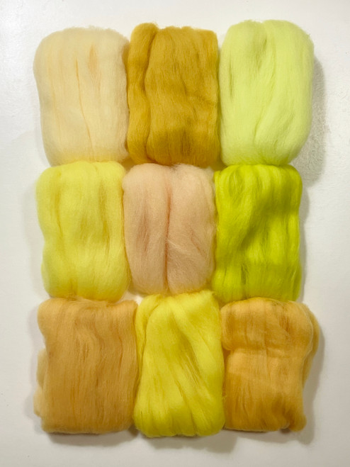 M01911 MOREZMORE 9 Color Wool Roving Yellow Colors 45g 1.6 oz Merino Fine Wool for Needle Felting