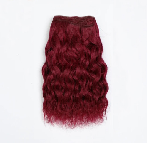 W0530C-03 MOREZMORE Doll Hair Weft CURLY BURGUNDY 36" 3 ft Natural Goat Hair Weft for Puppets Blythe OOAK Action Figures
