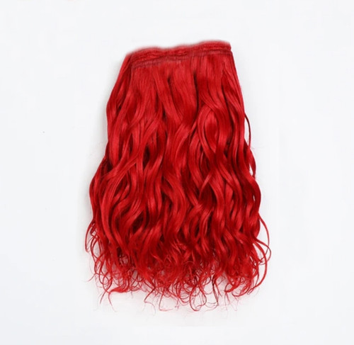 W0778C-15 MOREZMORE Doll Hair Weft CURLY RED 180" 15 ft Natural Goat Hair Weft for Puppets Blythe OOAK Action Figures