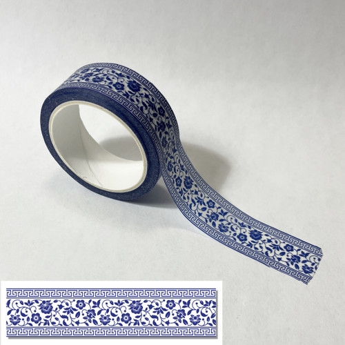 M00654-A MOREZMORE 1pc Miniature Flow Blue Style Washi Paper Blue and White Chinoiserie Sticker