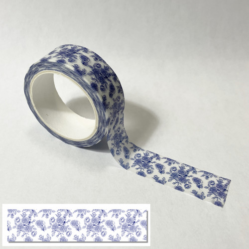 M00654-H MOREZMORE 1pc Miniature Flow Blue Style Washi Paper Blue and White Chinoiserie Sticker
