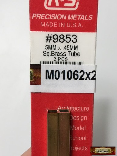 M01062x2 MOREZMORE 2 Brass Square Tube #9853 Metric 5mm x 300mm K&S Tubing