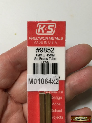 M01064x2 MOREZMORE 2 Brass Square Tube #9852 Metric 4mm x 300mm K&S Tubing