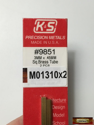 M01310x2 MOREZMORE 2 Brass Square Tube #9851 Metric 3mm x 300mm K&S Tubing