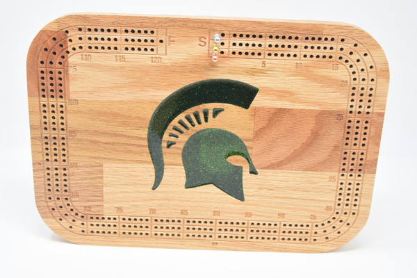Michigan State Spartans Cribbage board for 2 to 3 players