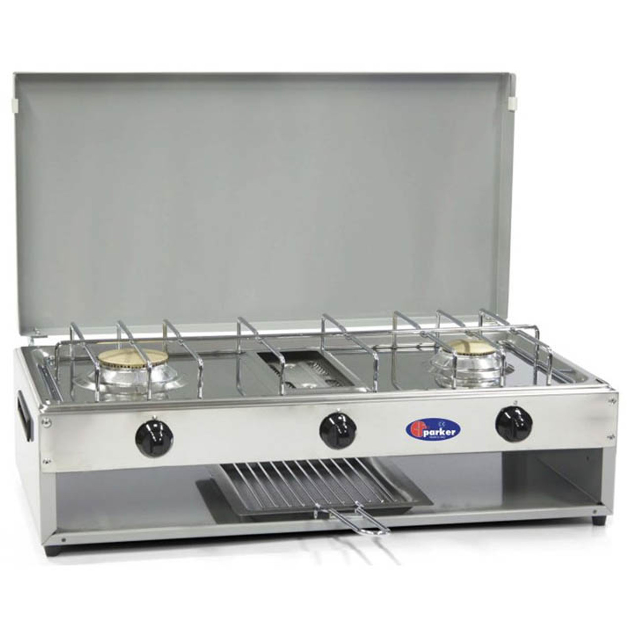 CF Parker double burner and grill camp cooker