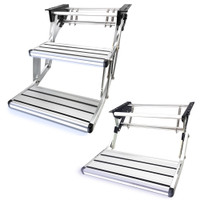 Fold away manual motorhome, campervan or caravan steps - Available as a single or double layout Fold away manual motorhome, campervan or caravan steps - Available as a single or double layout