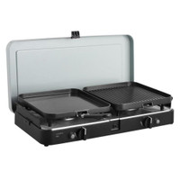 Dual burner cooker with independent controls for adaptable cooking options Dual burner cooker with independent controls for adaptable cooking options
