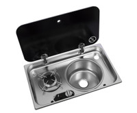 Navy Load Stainless Steel Single Hob With Right Hand Sink and Glass Lid NL.24000 cooker marine campervan
