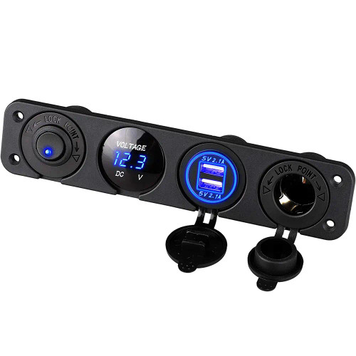 (4 in 1) 12V USB Cigarette Lighter Socket Panel: 78W 3 Ports USB C 12V Outlet Dual PD 30W ＆ QC 18W Port with Voltmeter, Dual 150W Cigarette Lighter S 4 In 1 Car-Cigarette Lighter Rocker Switch Digital Voltmeter Dual