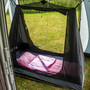  Swift / Dash Inner Tent shown clipped to a awning, open revealing a bed matinside. 