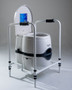 Portable mobility toilet frame for disabled and elderly users shown with a Porta Potti Excellence lid open Portable mobility toilet frame for disabled and elderly users shown with a Porta Potti Excellence lid open