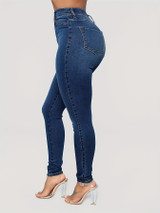 Plain High Waist Skinny Jeans, High Rise Slim Fit Slash Pockets Casual Denim Pants, Women's Denim Jeans & Clothing