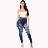High Waist Ripped Jeans For Women Fashion Stretch Skinny Denim Pencil Pants Casual Slim Trousers