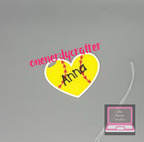 Softball Heart Bag Tag