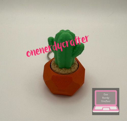 Cactus in Terracotta Pot Fidget Clicker Keychain
