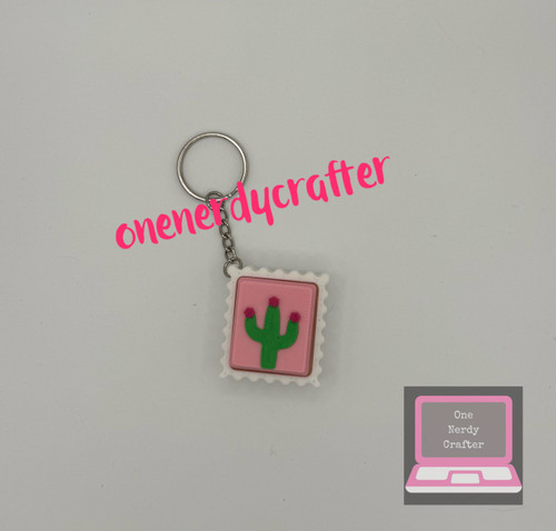 Pink Cactus Stamp Fidget Clicker Keychain