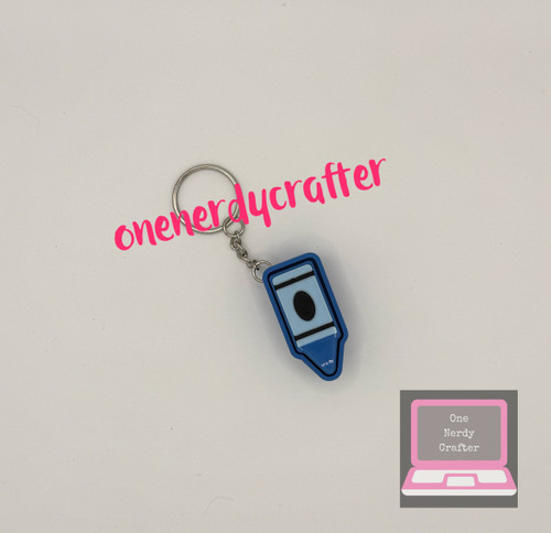 Blue Crayon Fidget Clicker Keychain