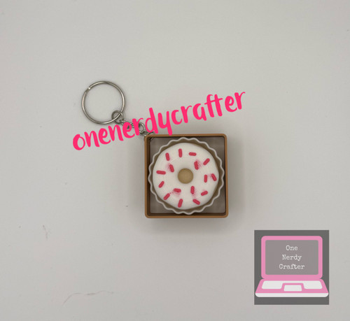 White with Pink Sprinkles Donut Fidget Clicker Keychain