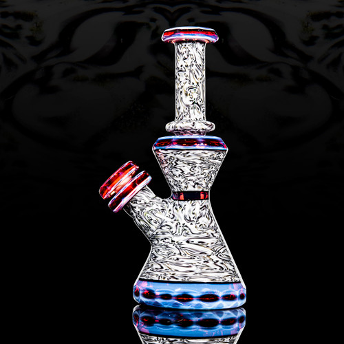 Jake C Glass - Faceted Moonstone over Pomegranate W/ Black & White Chaos Cane