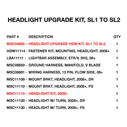 SL1 to SL2, Headlight Upgrade Kit, Boss MSC04898