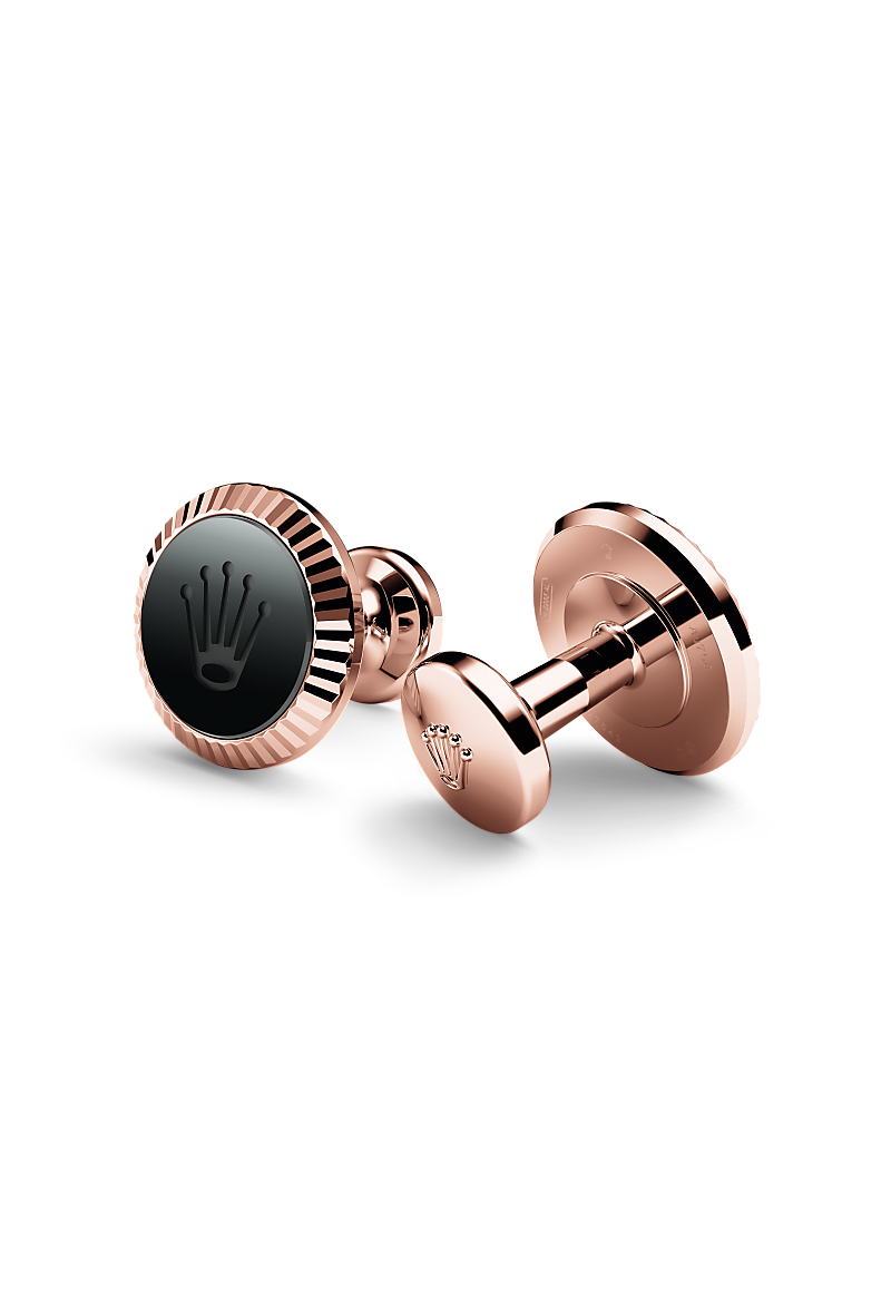 Rolex ‘Fluted’ cufflinks in Everose gold and ceramic, A1035 at Global Watch Company (GWC)