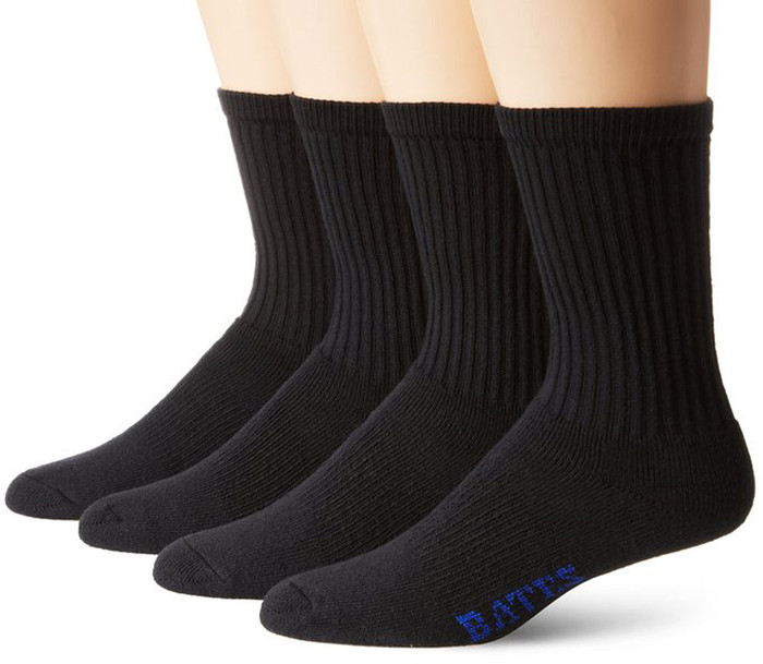 Bates Men's Cotton Duty Crew Black 4 Pk Socks Made in the USA - Boots ...