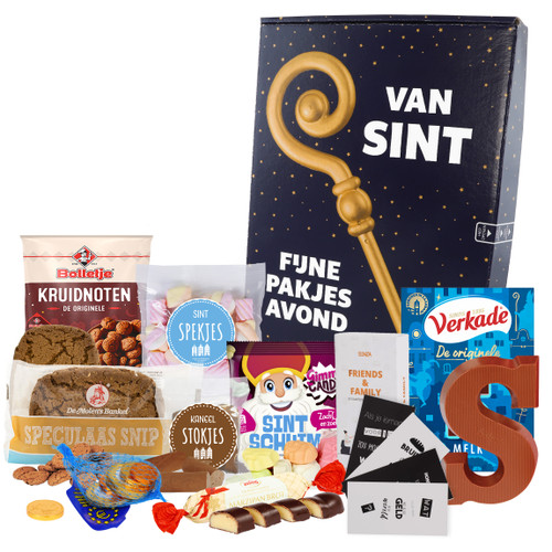 Sint pakket - Brievenbusdoos gevuld met o.a. Kaartspel Friends & Family en kruidnoten Sint pakket - Brievenbusdoos gevuld met o.a. Kaartspel Friends & Family en kruidnoten