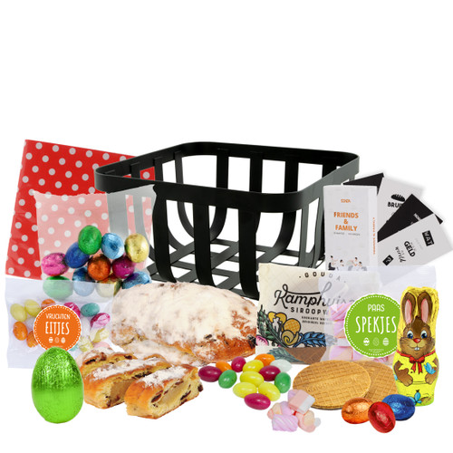 Metalen mand met o.a. Paasstol - Paaspresentje