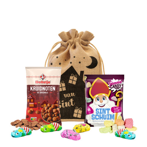 Sinterklaaspakketje - Jute zakje met o.a. kruidnoten