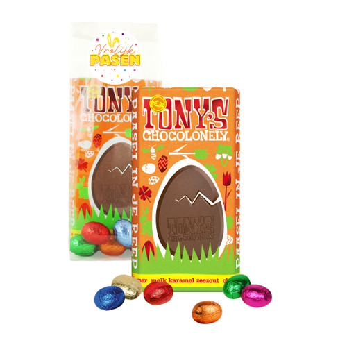 Zakje met Tony's Chocolonely reep en Chocolade Paaseitjes - Paasattentie