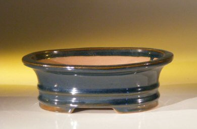 Blue Ceramic Bonsai Pot - Oval   7.0" x 5.5" x 2.375" 