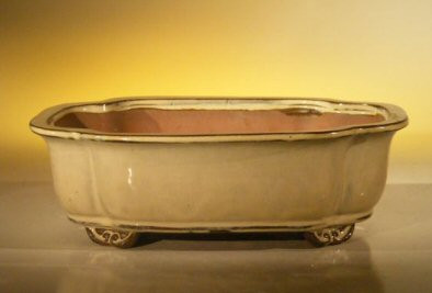 Beige Ceramic Bonsai Pot - Rectangle   10" x 8" x 3.125" 