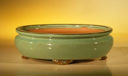 Green Ceramic Bonsai Pot - Oval   10" x 8" x 3.125" 