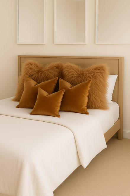 Mongolian Sheepskin Cushion 40x40cm Toffee