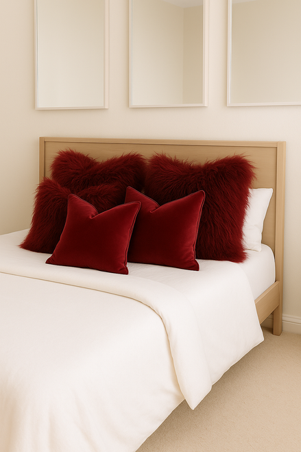 Mongolian Sheepskin Cushion 40x40cm Merlot