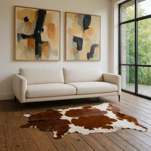 Brown & White Brazilian Leather Cowhide with  FREE Non Slip Corners