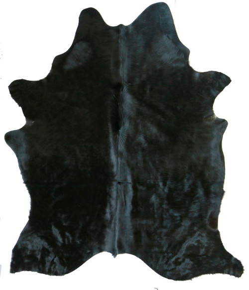 Black cowhide rug with deep natural tone and smooth finish