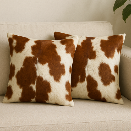 Pair Cowhide Cushion Covers 40x40cm or 50x50cm Pair Cowhide Cushion Covers 40x40cm or 50x50cm