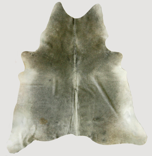 Dark  grey cowhide rug with soft neutral tones and natural texture