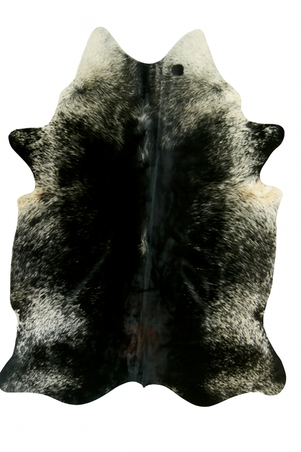 Grey spotted cowhide rug with soft contrast and natural pattern