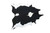 Black and white spotted cowhide rug with bold contrast pattern