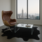 Black  Cowhide  in Modern  apartment  looking  out  over  the  river