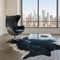 Cowhide  Black &  white  shown  In  madern  apartment  overlooking  a  city