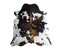 Tri-colour cowhide rug with mixed natural tones and unique markings