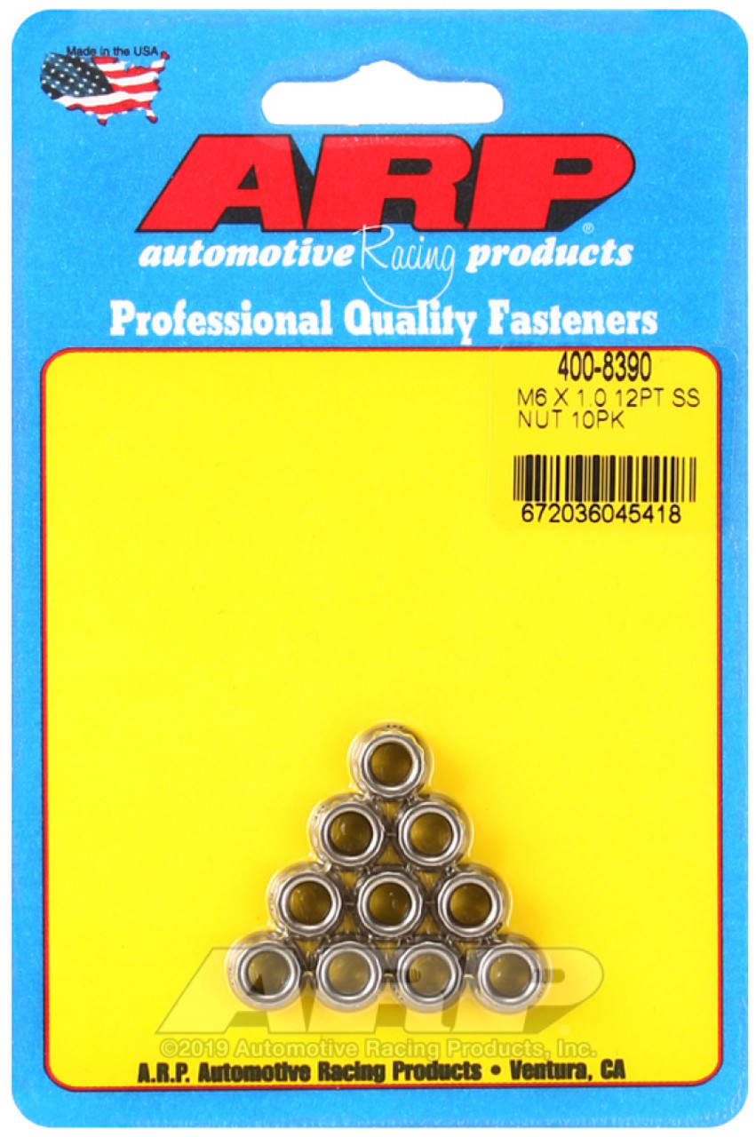 Buy ARP M6 X 1.00 (M8 wr) Stainless Steel 12pt Nut Kit (Pack of 10