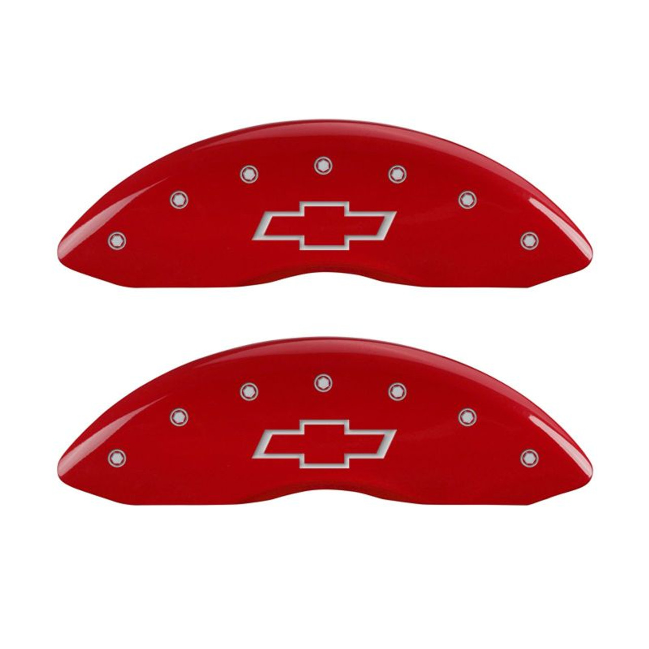 MGP 4 Caliper Covers Engraved Front & Rear Bowtie Red finish silver ch -  14030SBOWRD