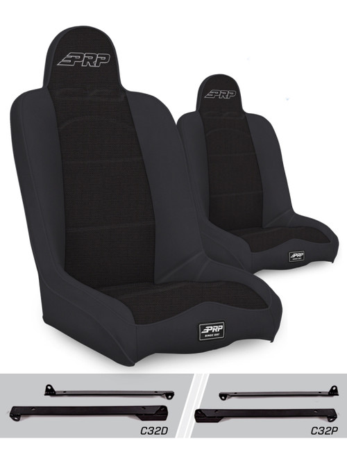 PRP Daily Driver High Back Suspension Seats Kit for Jeep Wrangler CJ7/YJ (Pair) - Black - A140110-C32-50 Photo - Primary