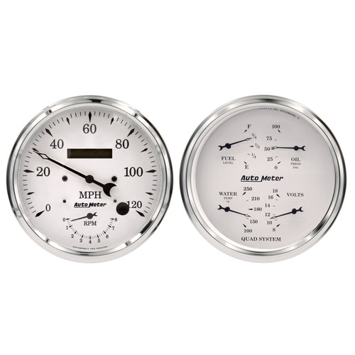 Auto Meter Old Tyme White Quad & Tach/Speedo 5in. - 2 Pc. - 1652 Photo - Primary