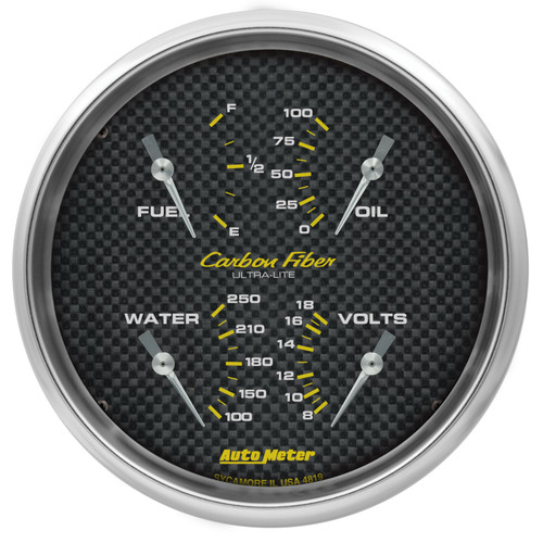 AutoMeter Carbon Fiber Quad Gauge 5in. 0 Ohm (E) - 90 Ohm (F) Electric - 4819 Photo - Primary